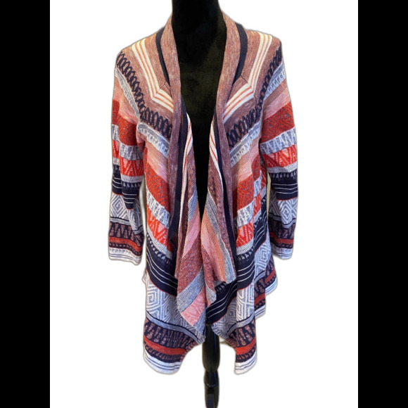 Cato Shrug Sweater Wrap Orange Rust Brown Size 18 20W Aztec Pattern Open Front - Picture 2 of 12